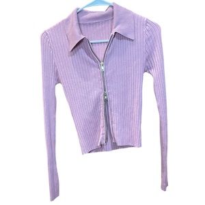 Pink Long Sleeve Ribbed Zipper Crop Sweater Sz S